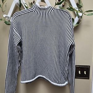 Oversized Pinstripe Mock Neck Contrast Trim Sweater Sz S